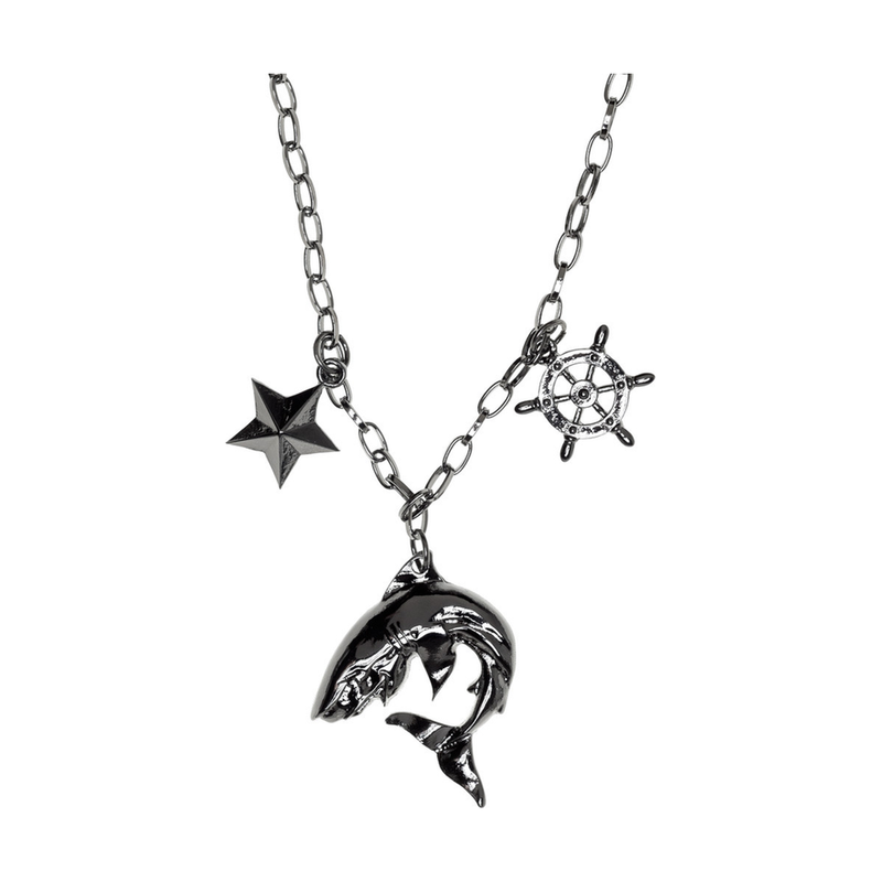 Shark Charm Necklace with a shark, ship's wheel and nautical star