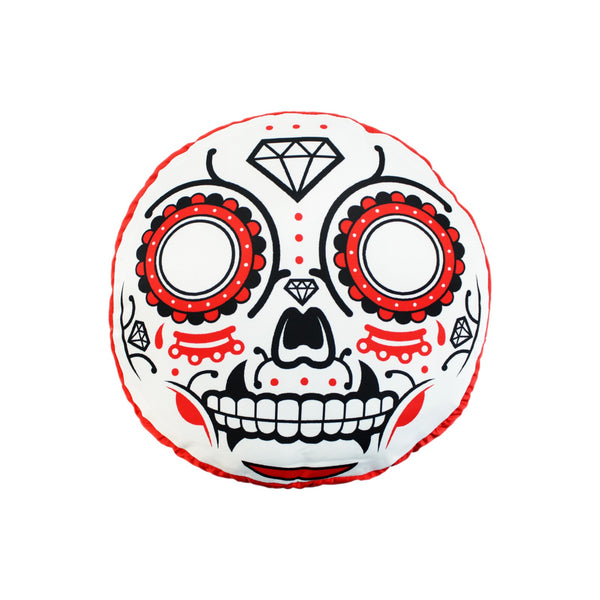 Red Sugar Skull Round Throw Pillow