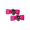 Pink Satin Bow Skull Gem Barrettes