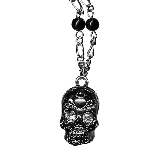 Clear Rhinestone Sugar Skull Pendant Necklace