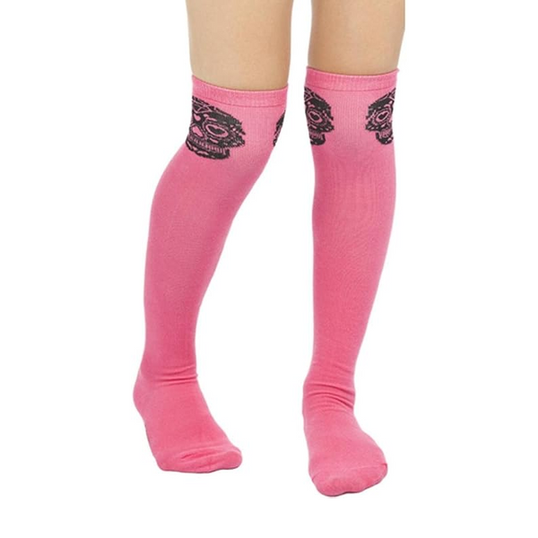Pink & Black Sugar Skull Knee High Socks