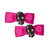 Pink Satin Bow Skull Gem Barrettes