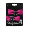 Pink Satin Bow Skull Gem Barrettes