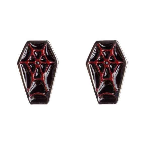 Red & Black Coffin Stud Earrings