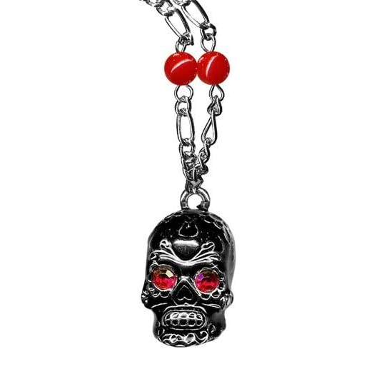 Red Rhinestone Sugar Skull Pendant Necklace