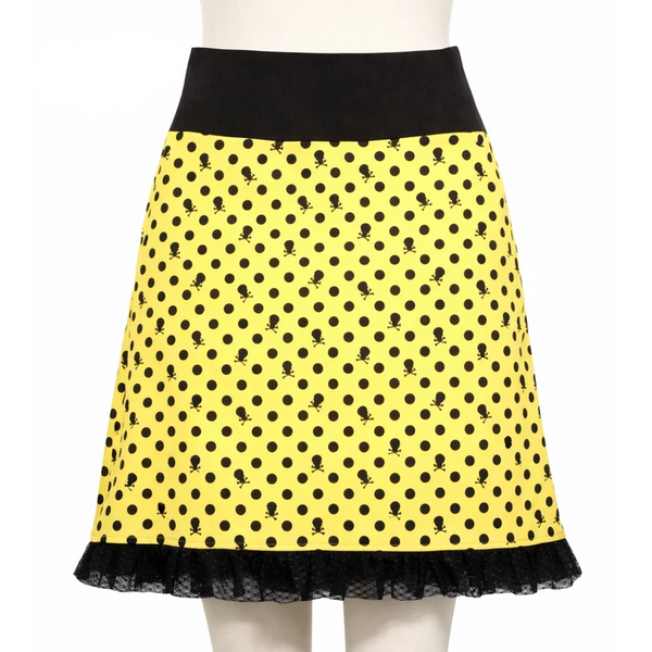 Yellow & Black Polka Dot Skull Pixie Skirt