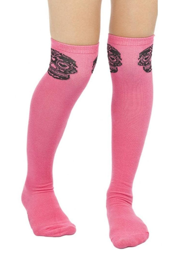 Pink & Black Sugar Skull Knee High Socks